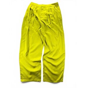 NEW TEREA Lime Green Pleated Wide Leg Lyocell Trousers XL